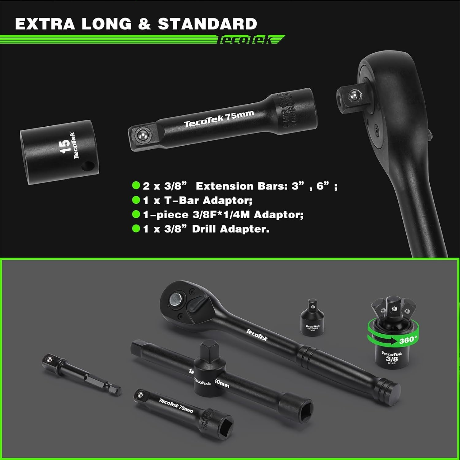 109PCS 3/8″ Drive Impact Socket Set SAE Metric Deep Shallow 6 Point Tool Kit