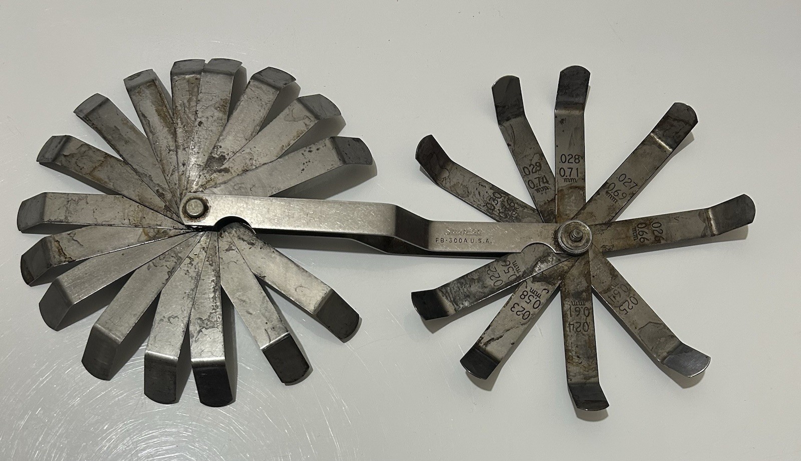 Snap-on FB-300A Offset Bent Blade Feeler Gauge Set 25 Blades USA Mechanical Tool
