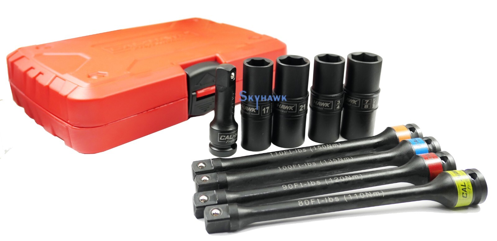 9-pc 1/2″Dr Flip Impact Lug Nut Socket Metric/SAE with Torque Extension Bar Set