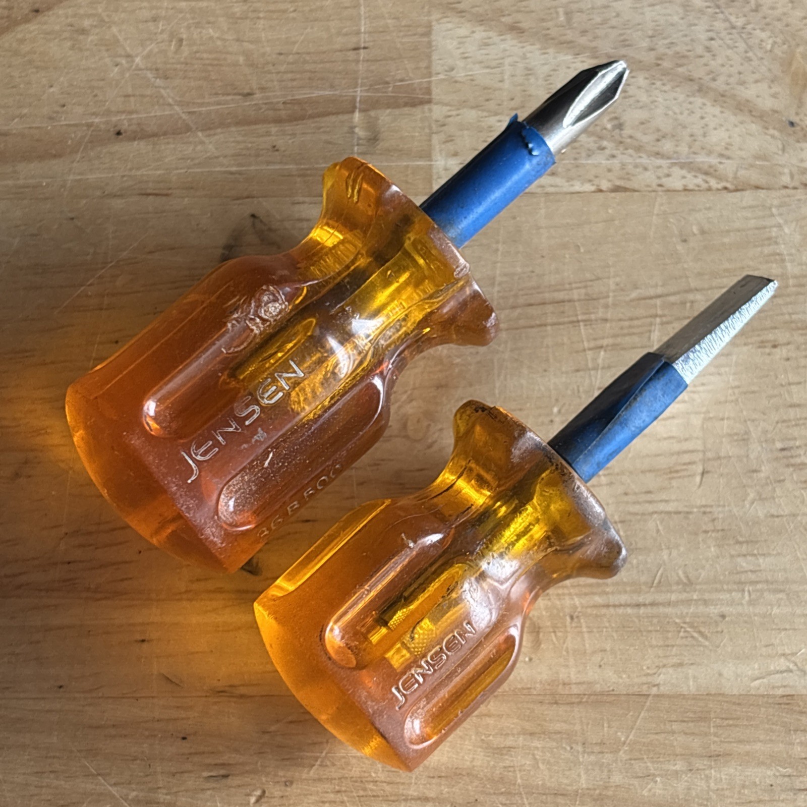 Jensen Tools Short Stubby Flat Slotted Phillips Screwdriver Set Orange 2pc USA