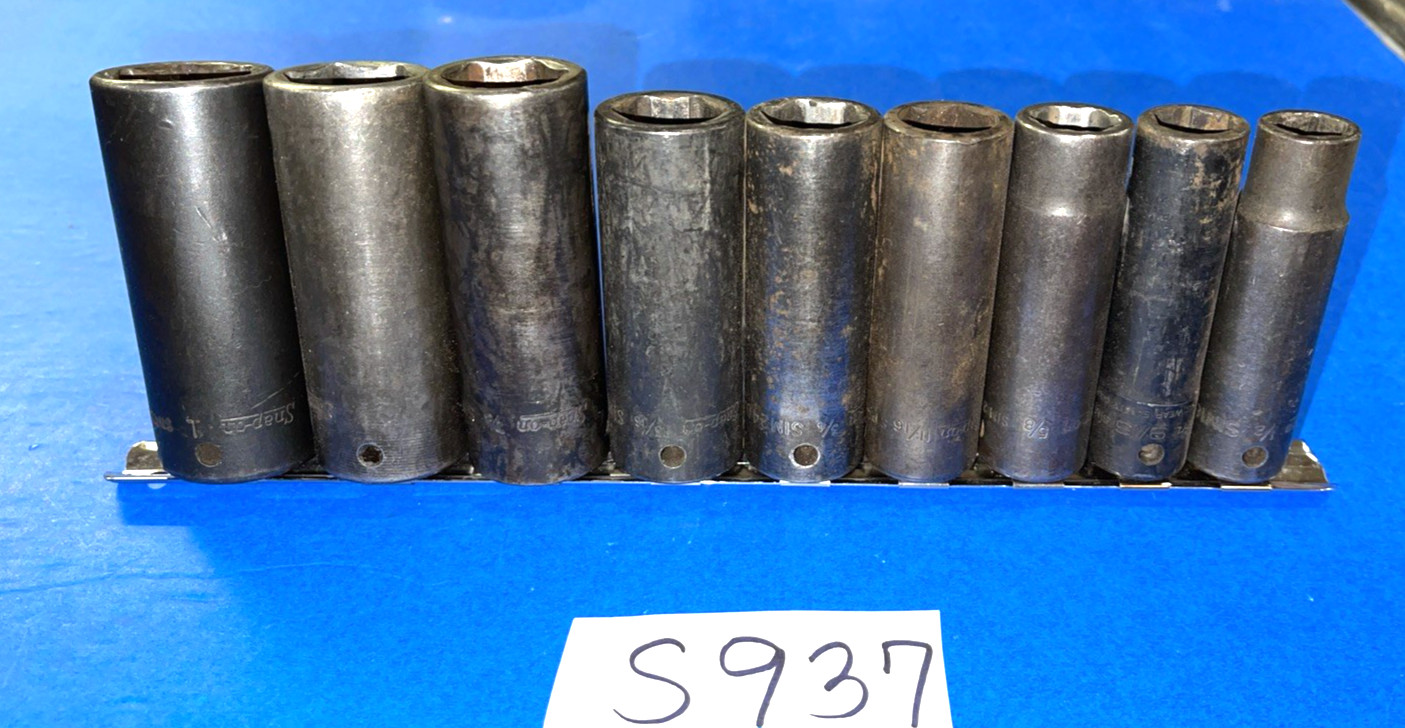 SNAP-ON TOOLS 9 PIECE 1/2 DRIVE SAE. DEEP IMPACT SOCKET SET 309SIMYA
