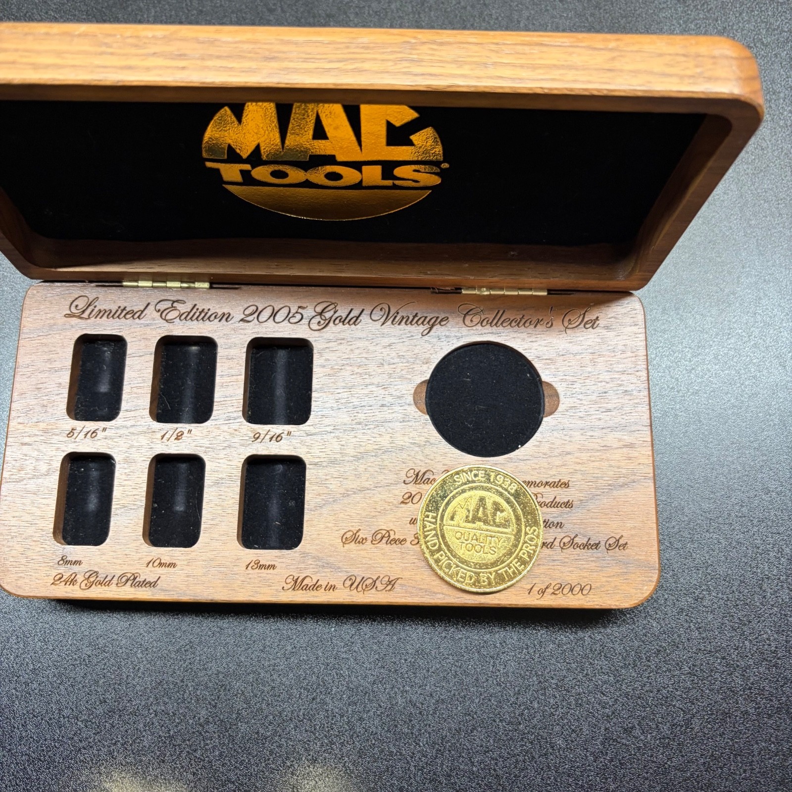 Limited Edition 24K Gold Plated MAC Tools 2005 1 of 2000 3/8 socket set 10mm 6pc