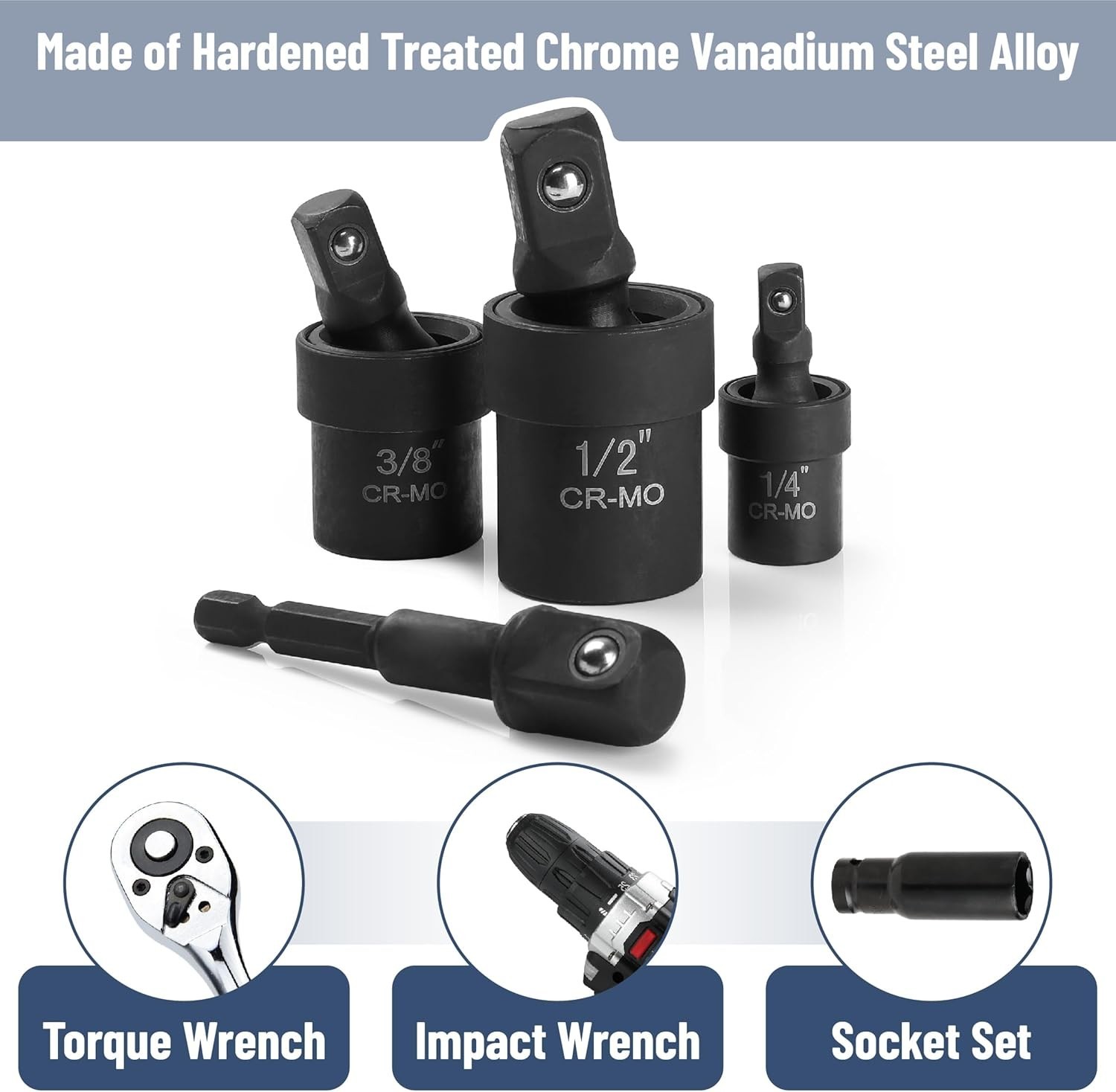Bates 6-Piece Impact Universal Joint Socket Adapter Set – Durable Chrome Steel