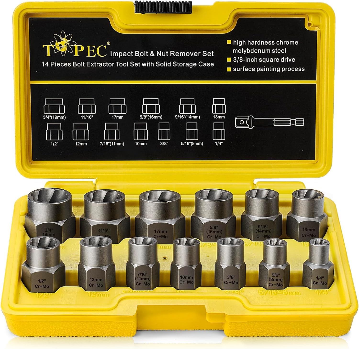 Stripped Lug Nut Remover Set with Chrome Molybdenum Steel Construction