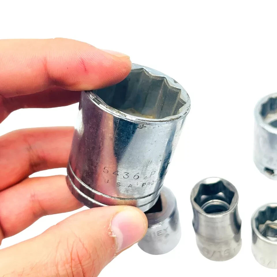 11 Pcs Bonney, Proto, Stanley 3/8 in Extension and 1/2 in Drive Socket Set, USA