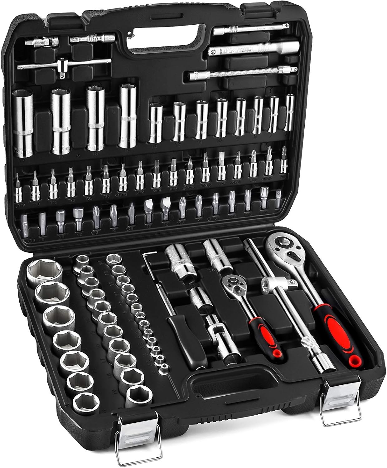 XHTT 94 Piece Tools For Mechanics,Metric And Standard 1/4,1/2 Socket Black