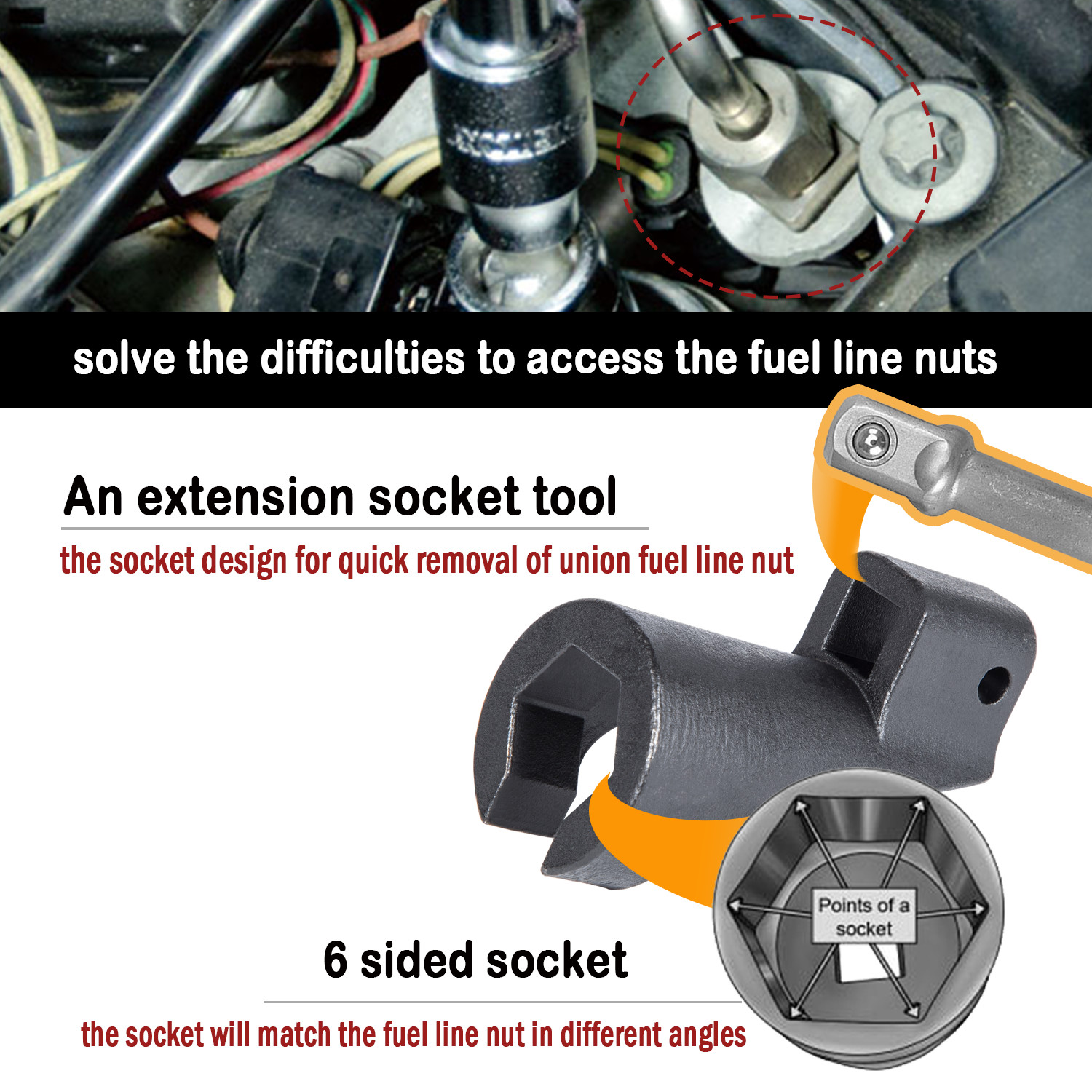19MM High Pressure Fuel Line Socket Nut Wrench Spanner Tool 3/8» Drive J-48770