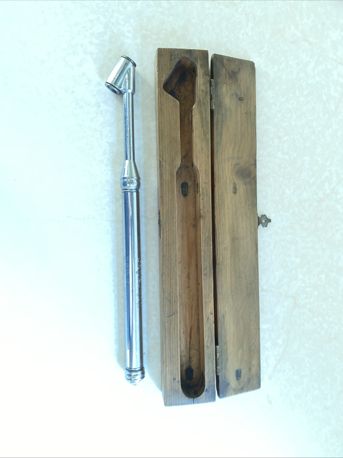 Schrader Service Tyre Gauge In Original Wooden Case Vintage Tool Classic Car