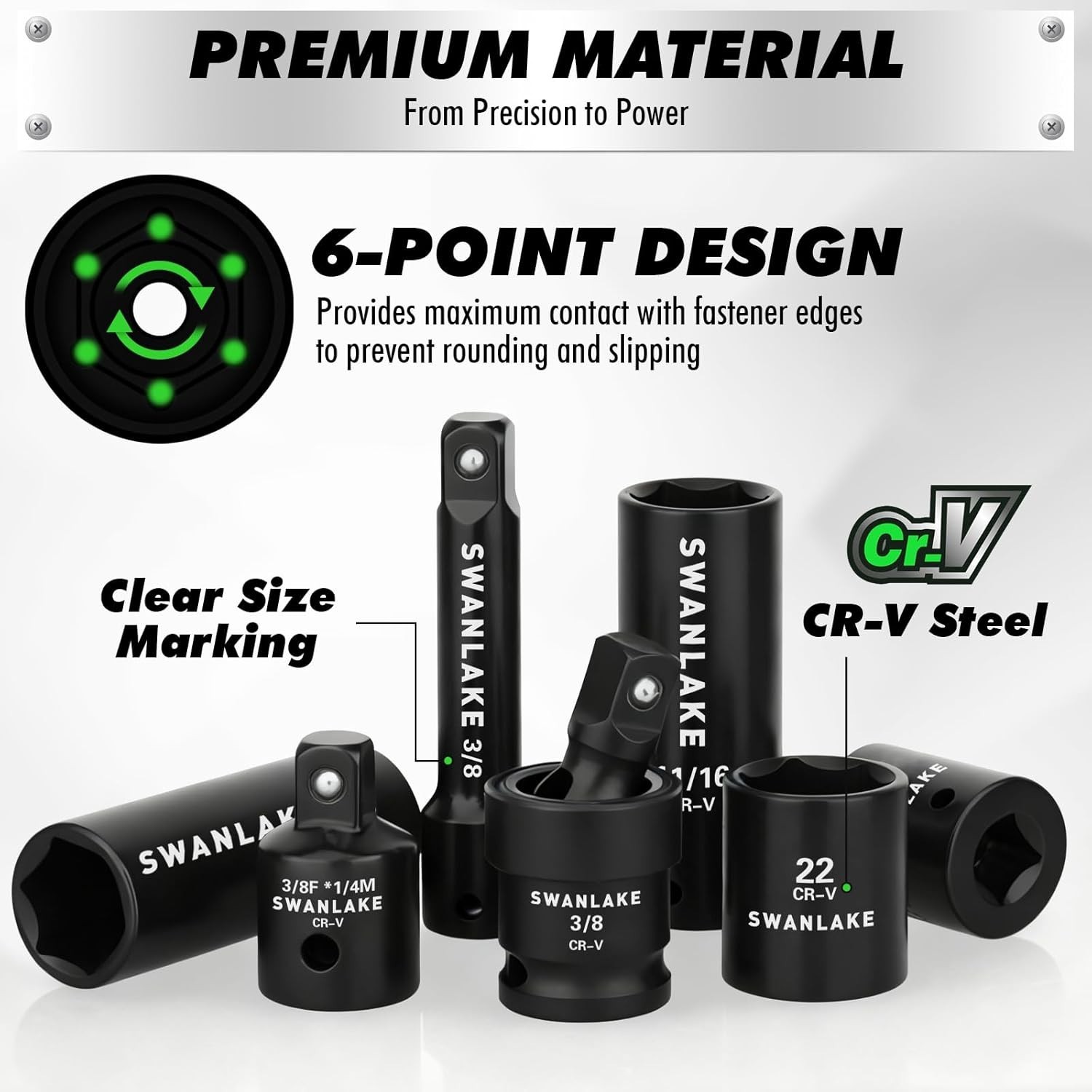 105-Piece 3/8″ Drive Impact Socket Set, SAE 5/16 to 3/4 inch and Metric 8-22m…
