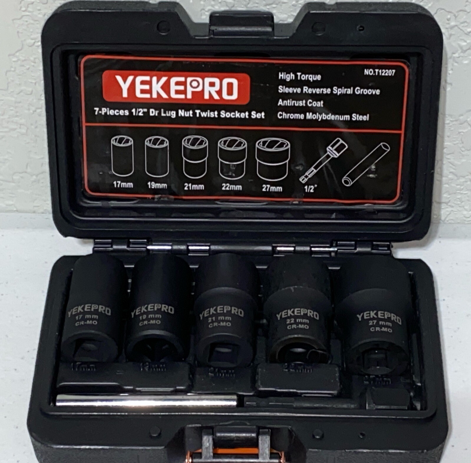 1/2 Inch Drive Lug Nut Socket Set 5 Piece Twist (17, 19 ,21 , 22, 27) 1/2” Hex