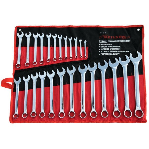 Neilsen 25pc Fully Polished Metric Combination Spanner Wrench Set 6mm – 32mm