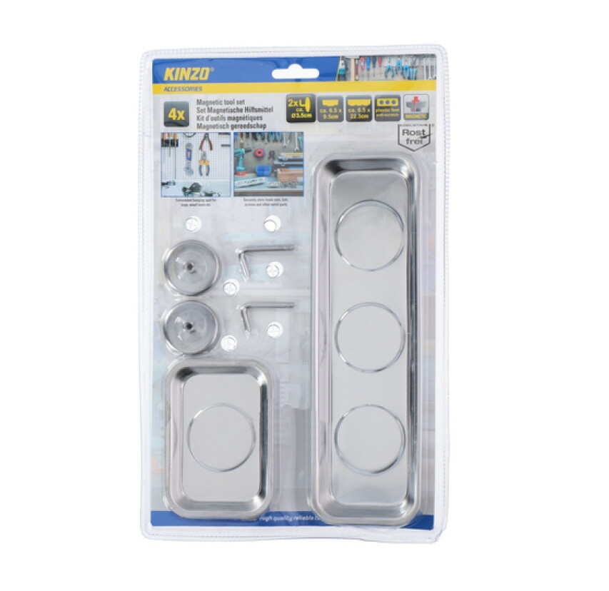 Magnetic Parts Tray Set 4PC Screws Nuts Bolts Dish Hanging Hooks Stainless Steel