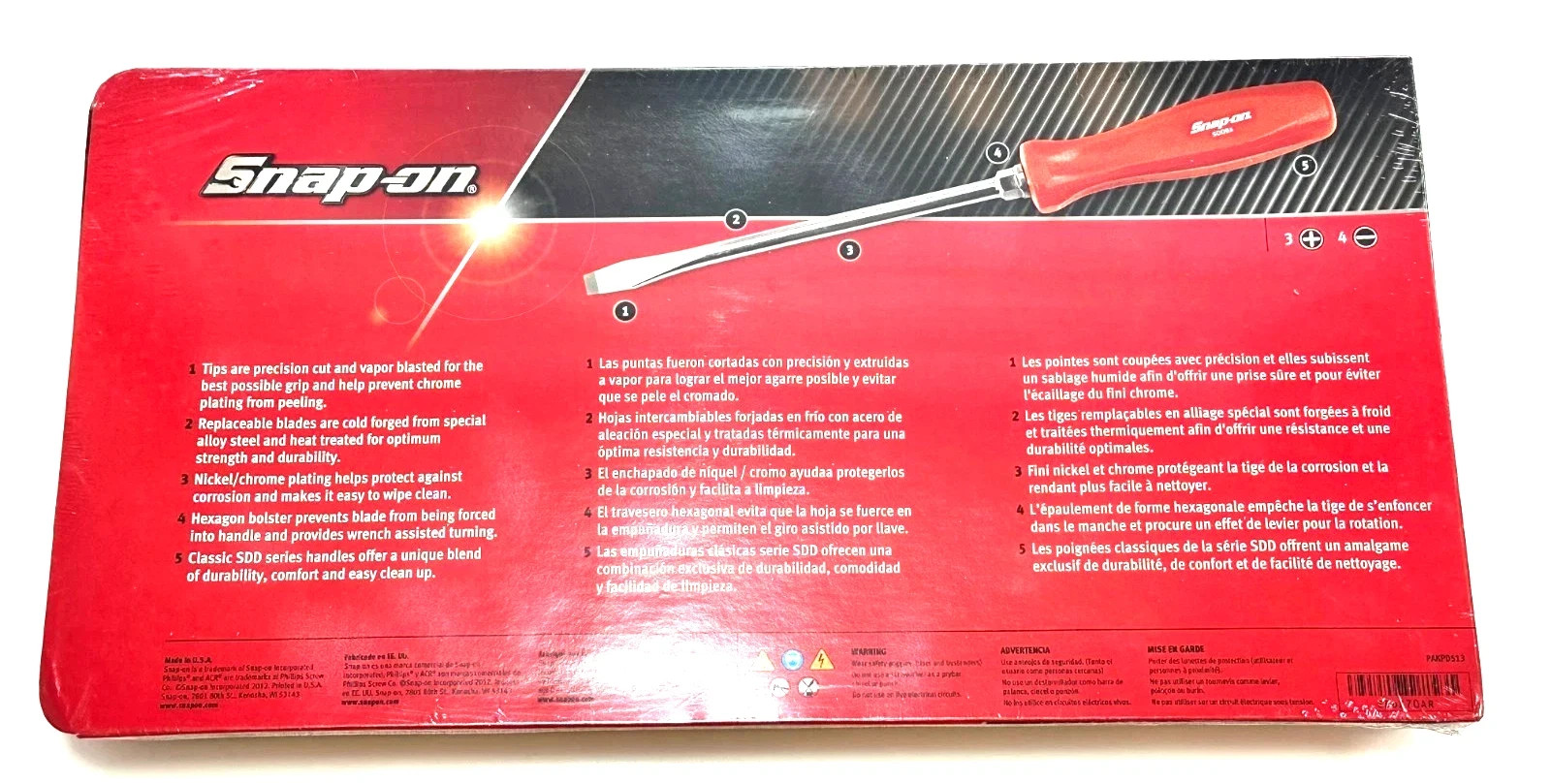 Snap On Tools RED 7pc Hard Handle Combination Screwdriver Set SDDX70AR NEW USA