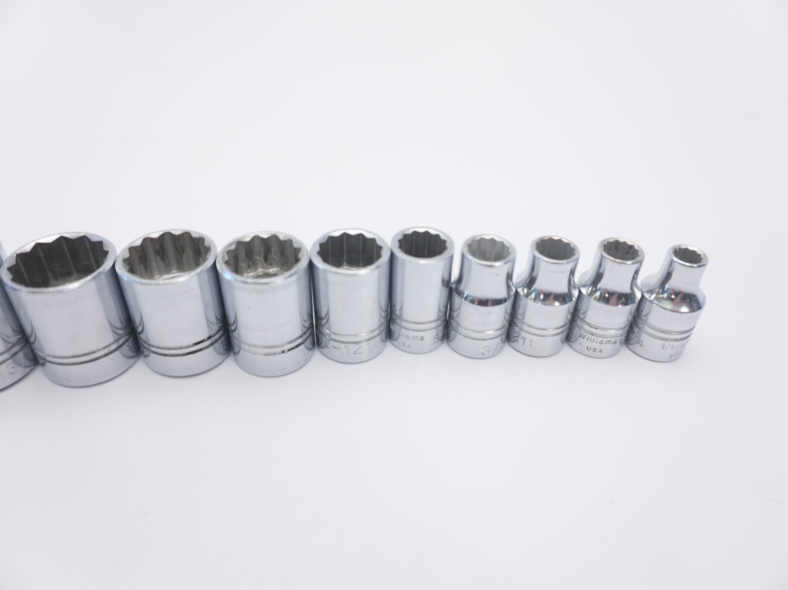 WILLIAMS B Series 13 3/8 Socket Lot 12pt 1″ 15/16 7/8 13/16 3/4 11/16 5/8 9/16