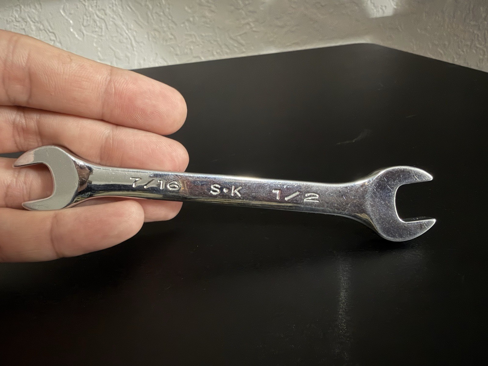 SK Hand Tool 86414 Regular Open End Wrench, 7/16 x 1/2-Inch, Full Polished