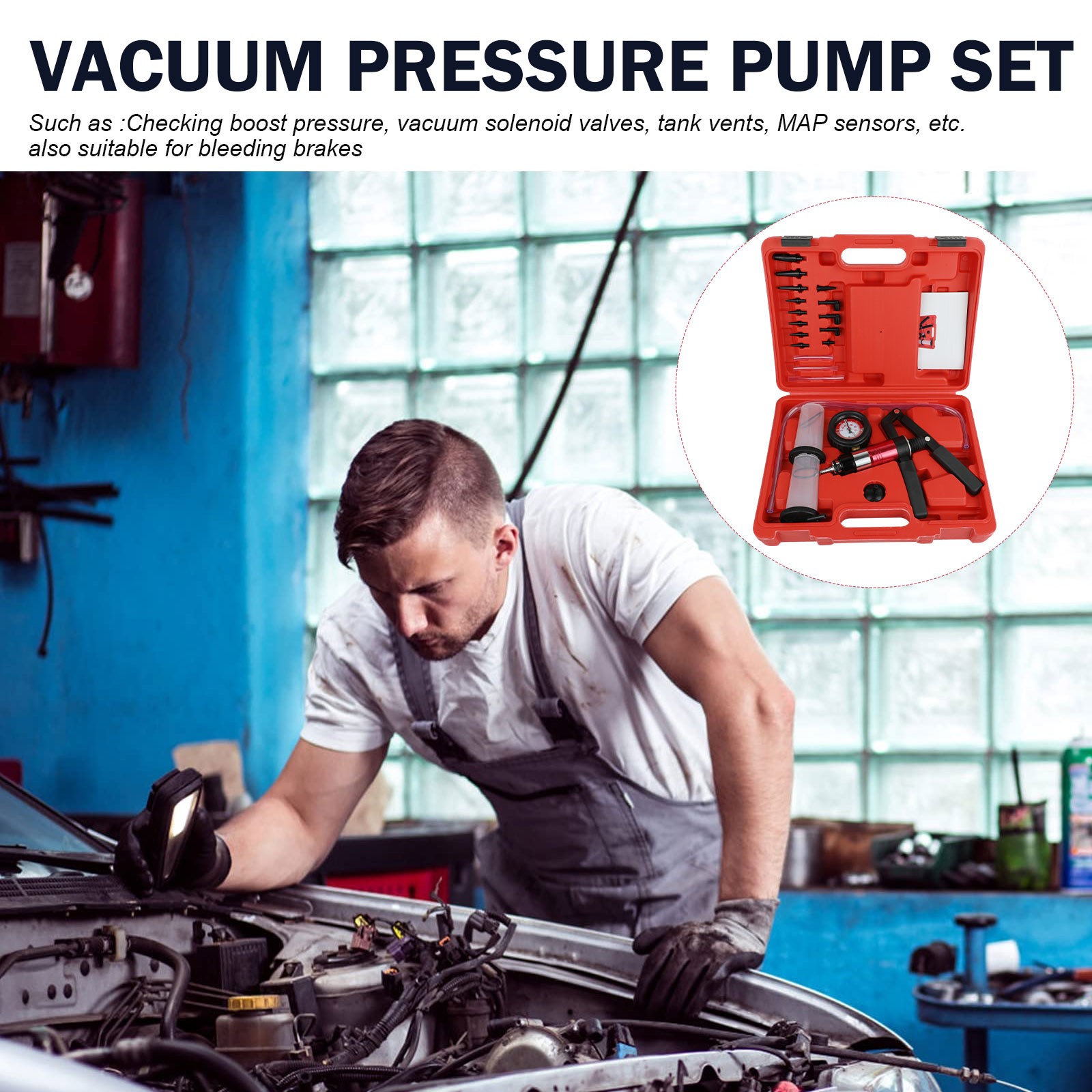 23pcs Hand Held Vacuum Pressure Pump Tester Brake Fluid Bleeder Bleeding Tool US