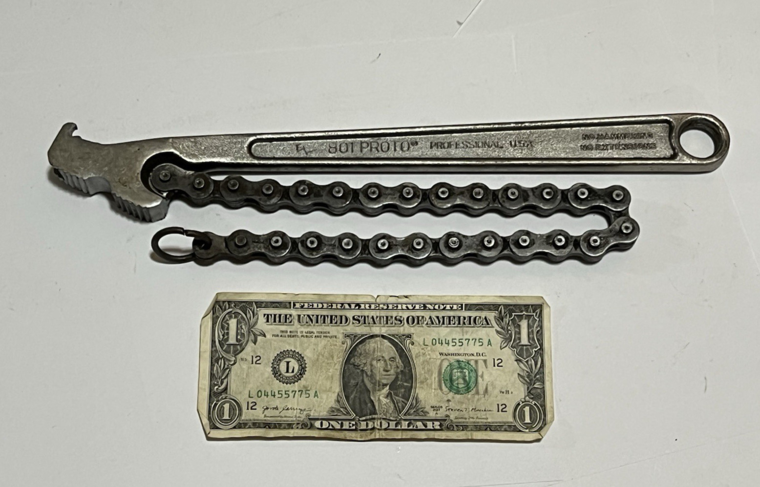 Proto 801 Chain Pipe Wrench 12″ Long with 16″ Chain Made in USA 5″ Diameter