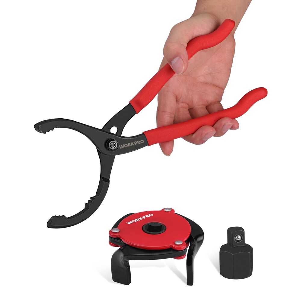 WORKPRO 2PCS Oil Filter Wrench 12″ Adjustable Plier 3-Jaw Universal Removal Tool
