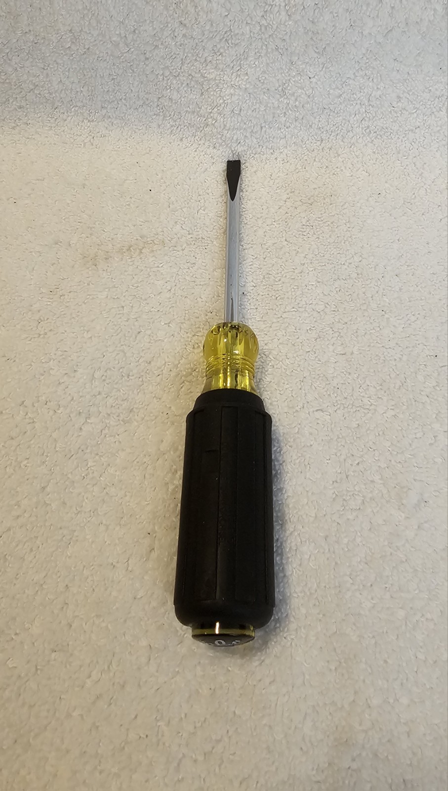 604-4 Klein Tools Long Flat Blade Screwdriver Black / Yellow Handle Round Shank