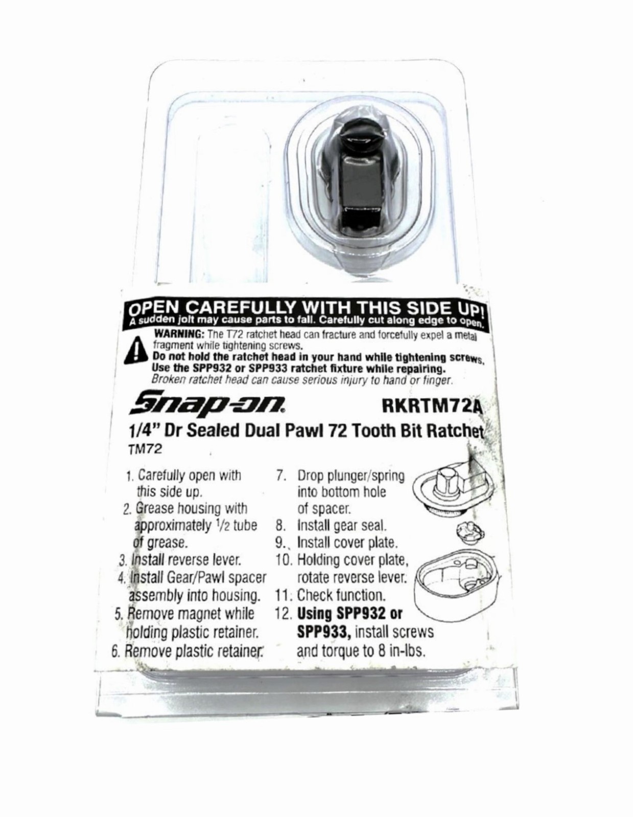 NEW* Snap-On 1/4″ Drive 72 Tooth Ratchet Repair Kit RKRTM72A ~ FOR TM72 RATCHETS