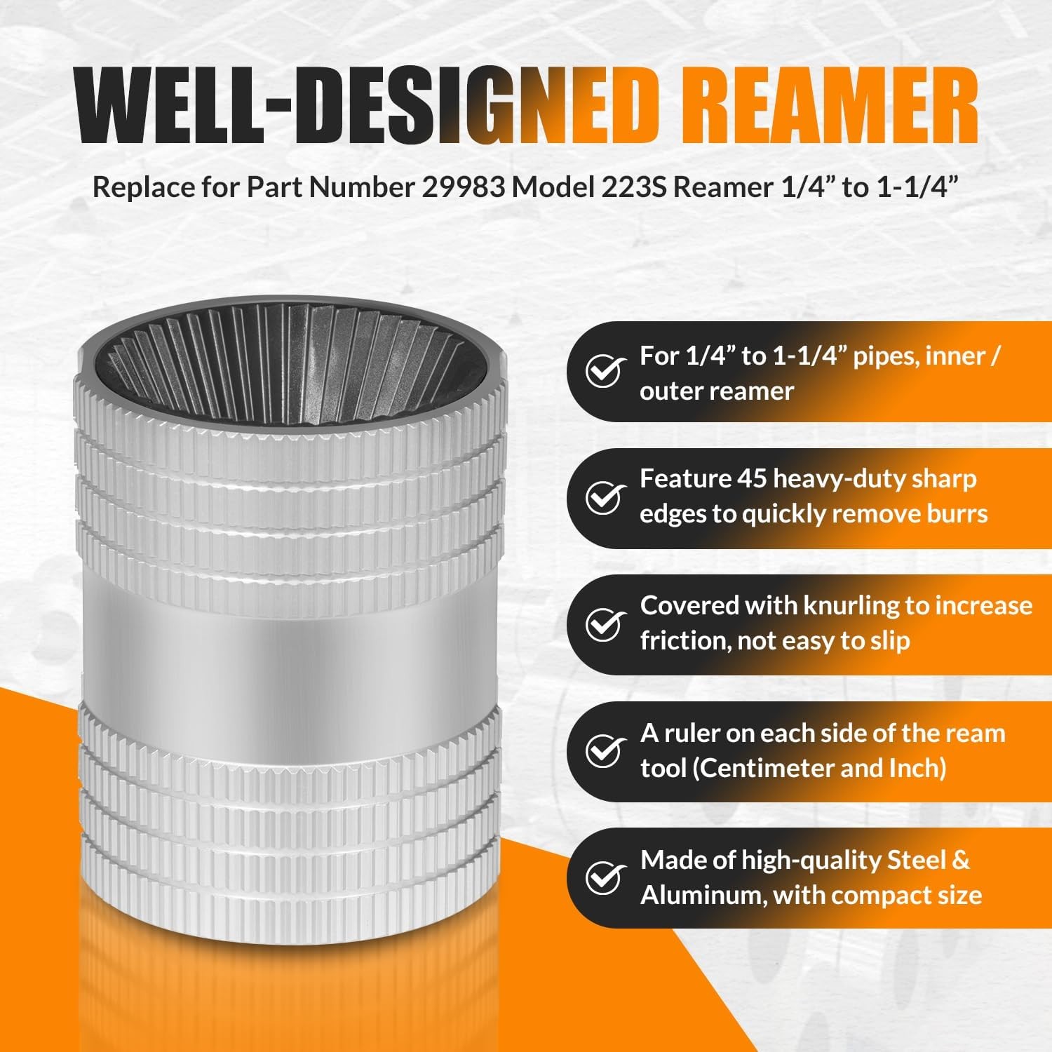 Reaming Tool for Copper,Stainless Steel Tubing,Pipe Reamer Sizes 1/4″ to 1-1/4″