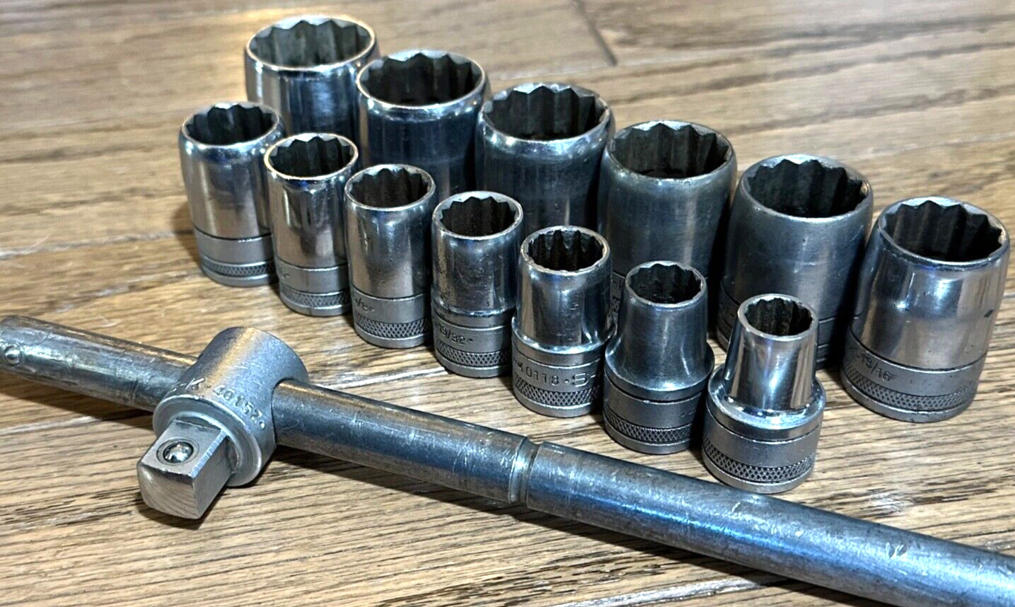 VTG SK Tools KNURLED Socket Set Shallow 1/2″ DR T Handle Breaker Bar Lot 12PT
