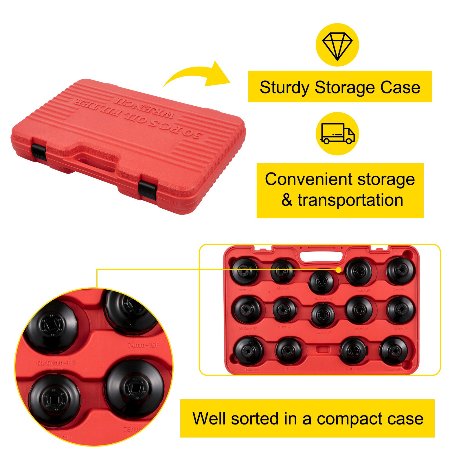 VEVOR Oil Filter Socket Set Cup Socket Tool Set 30 PCS Oil Filter Cap Wrench