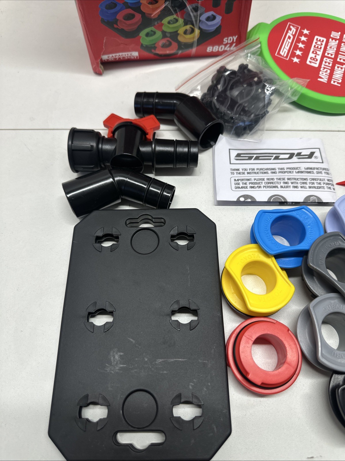 18 PCs Sedy Master Engine Oil Funnel Filling Kit Universal Colour Coded Open Box