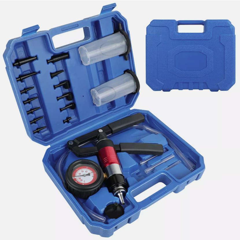 23PCS Hand Held Vacuum and Pressure Pump Tester Tool with Box Brake Bleeder Kit