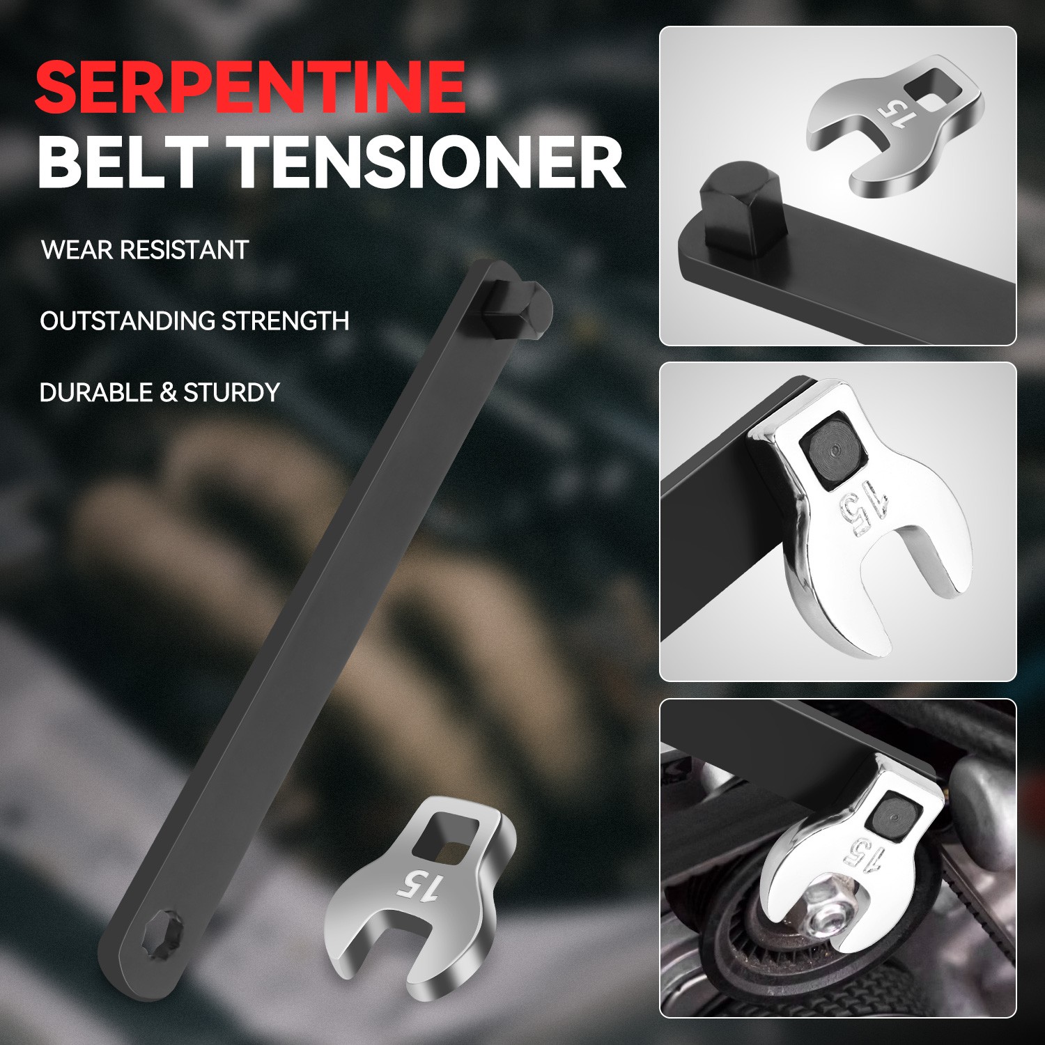 [9Pcs] 3/8″ Pulley Wrench Installation Removal Serpentine Belt Tool Set w/ Case