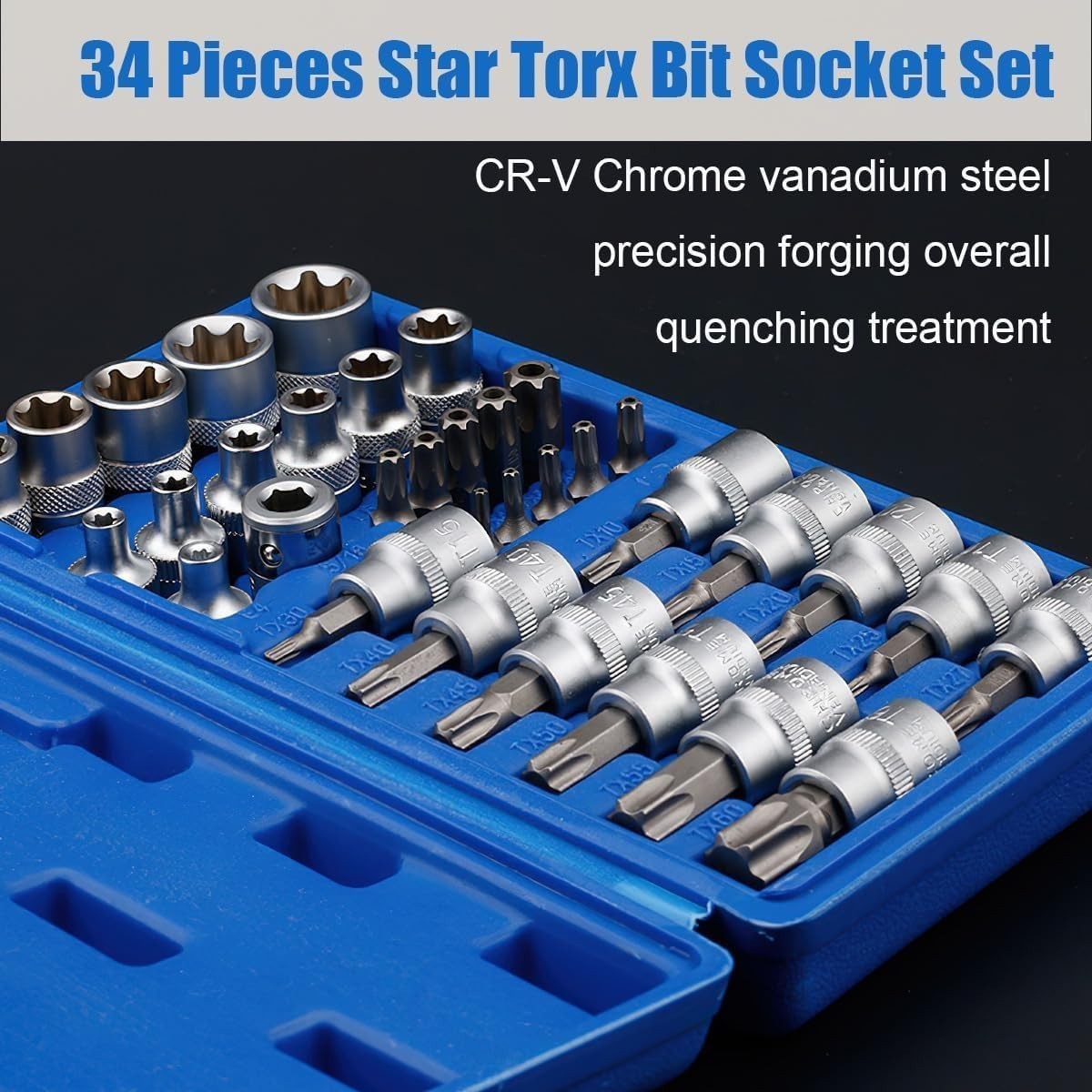 Drive Male Female Torx Star Bit Socket E-Socket Set Handheld Tool 34Pcs For Car