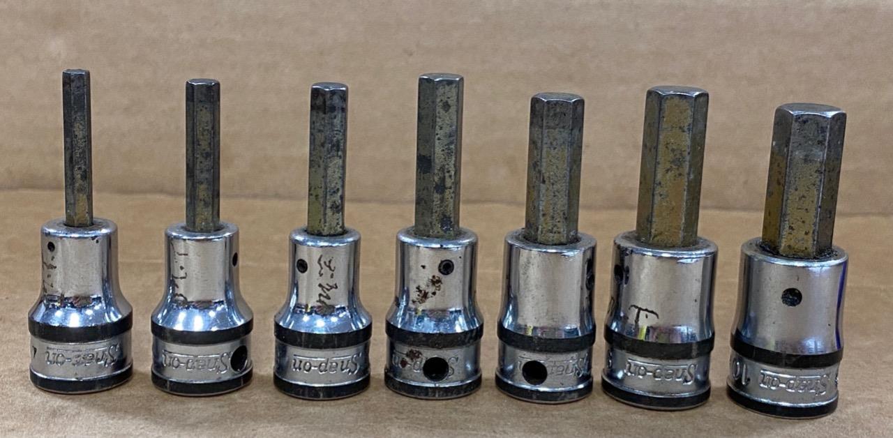 SNAP ON 7 PC 3/8″ DRIVE HEX BIT SOCKETS (4mmm FAM4A- 10mm FAM10B) USED.