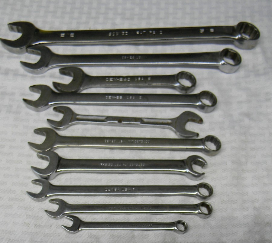 SNAP-ON 10PC LOT MIX MATCHED SAE 6/12PT OPEN-END/COMBINATION WRENCHES