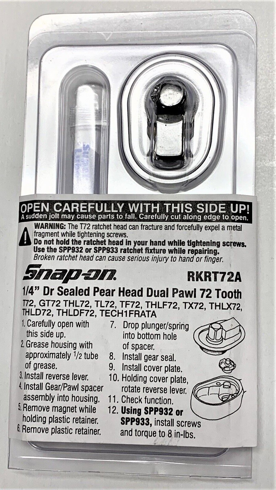 NEW Snap-On 1/4″ Drive 72 Tooth Ratchet Repair Kit RKRT72A ~ T72 TL72 THL72 THLD