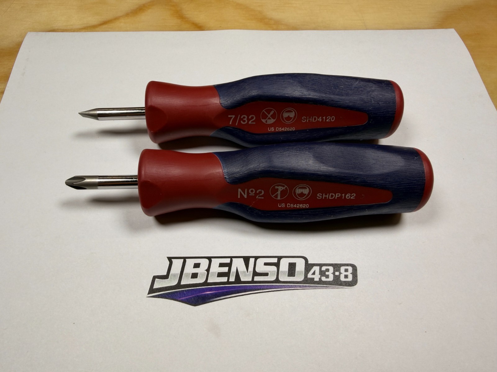 Snap-on Tools RARE RED WHITE BLUE 2pc Hard Grip Instinct Stubby Screwdriver Set