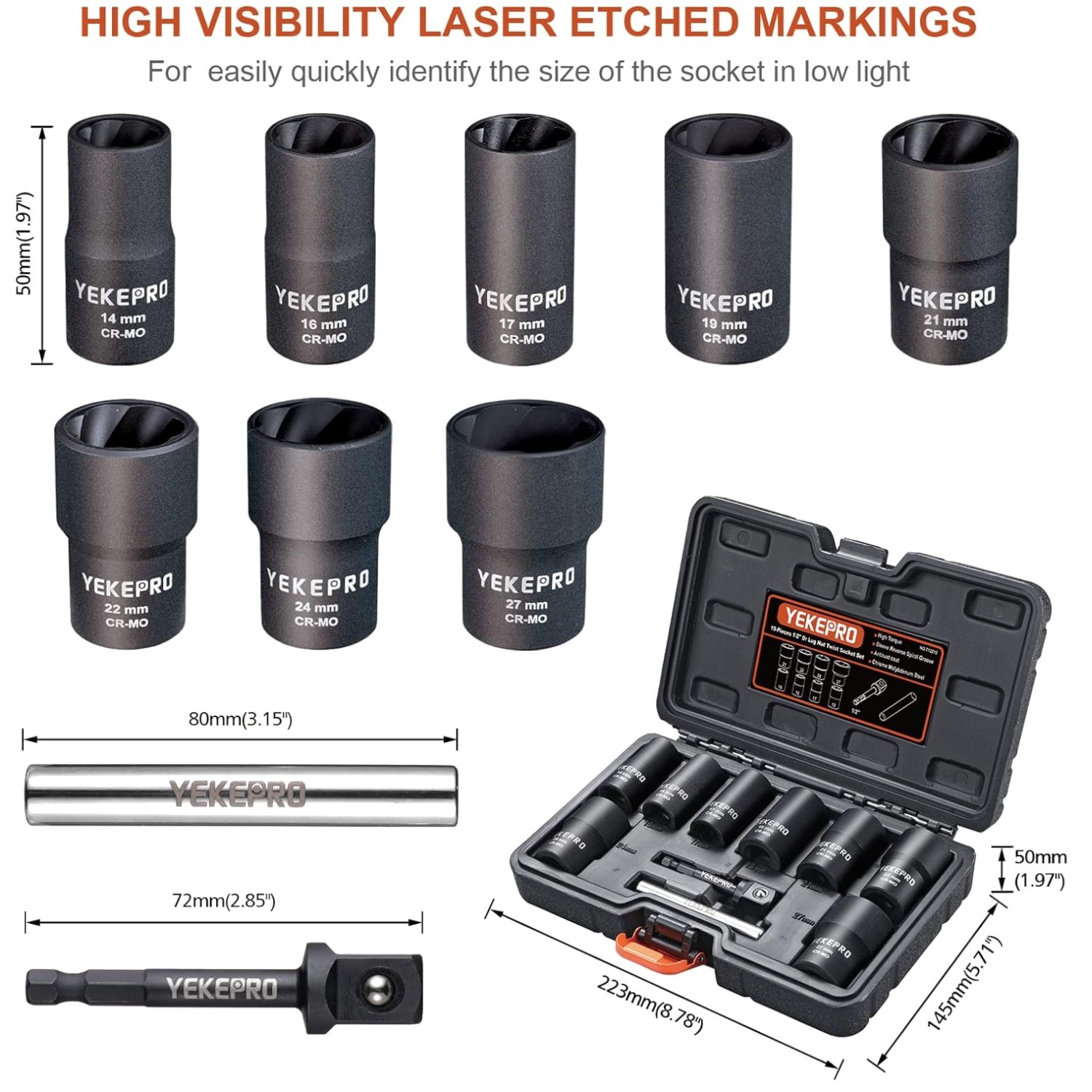 10Pcs Bolt Nut Extractor Set, Impact Twist Socket Tool