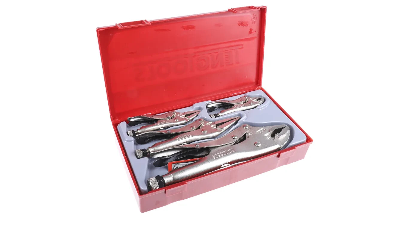 Teng Tools 5 Piece Power Grip Locking Plier Mole Set Long Nose Curved * Offer *
