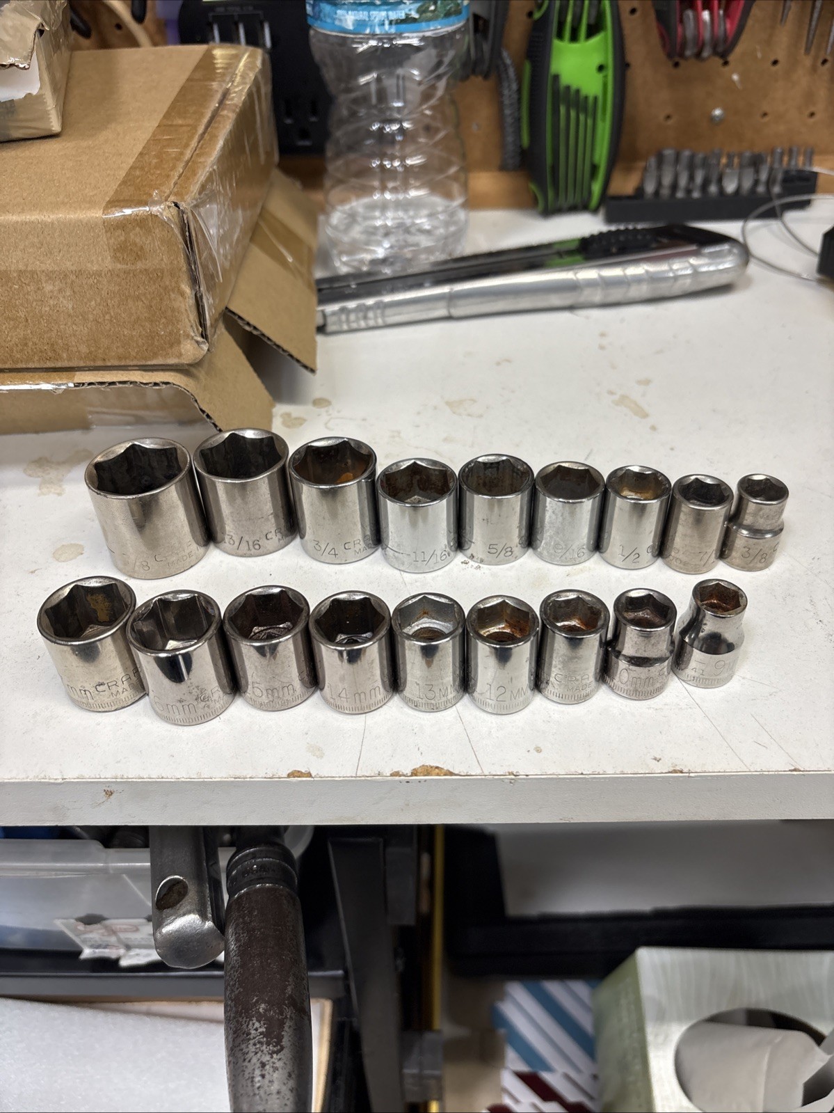 Craftsman 18Pc. Metric/SAE 6 Point Socket Set 9mm-17mm 3/8-7/8” 3/8” Drive USA