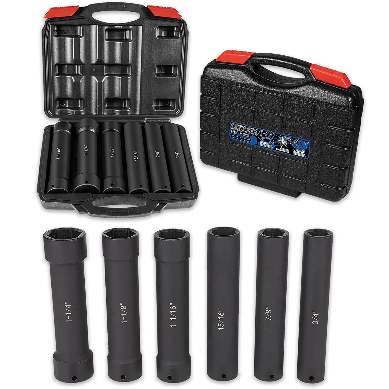 1/2 Inch Drive Heavy Duty Extended Length Impact Socket 3/4″ 7/8″ 15/16″ 1-1/16″
