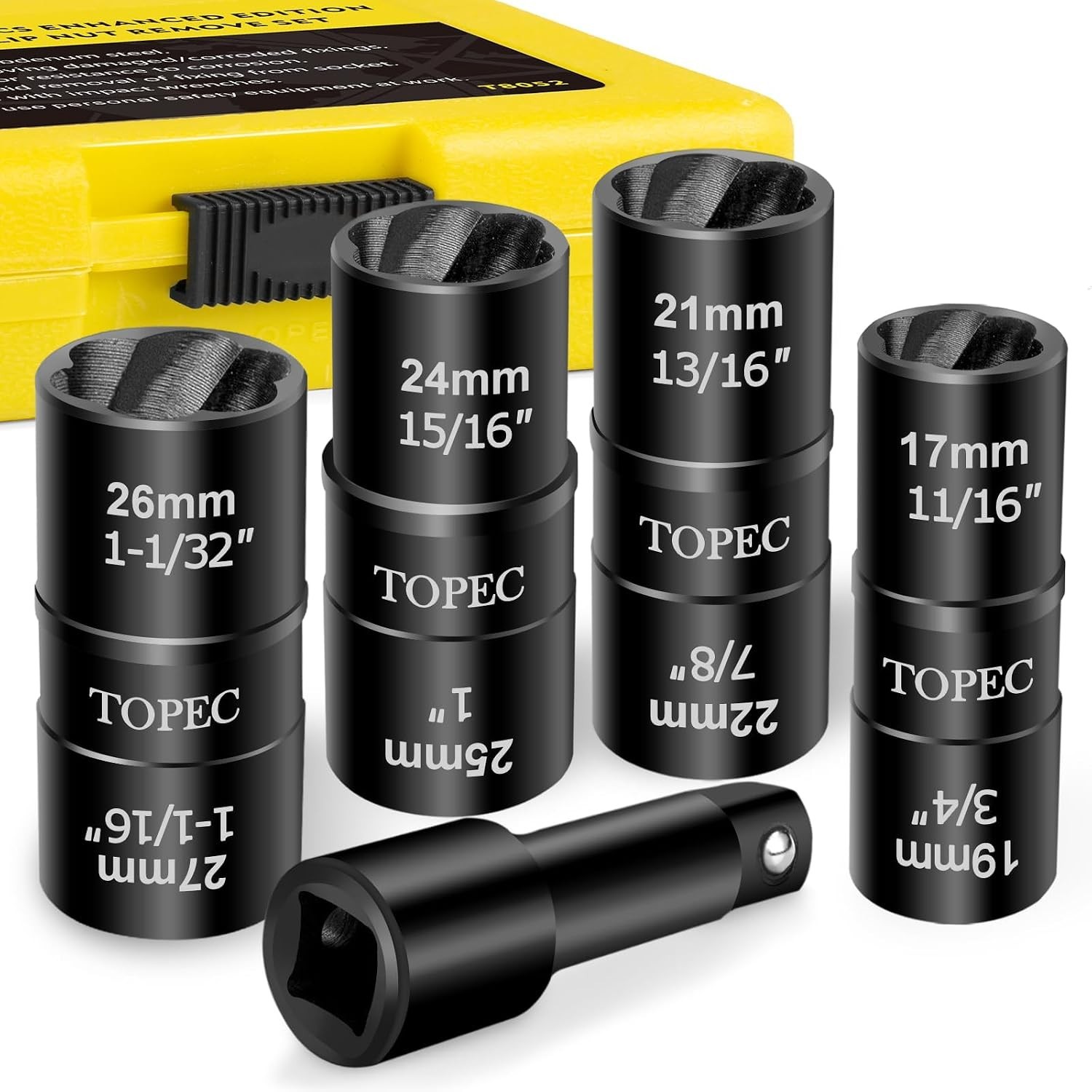 Automotive Lug Nut Extractor Set, 1/2 Inch Drive for Damaged Bolts 5 Pieces