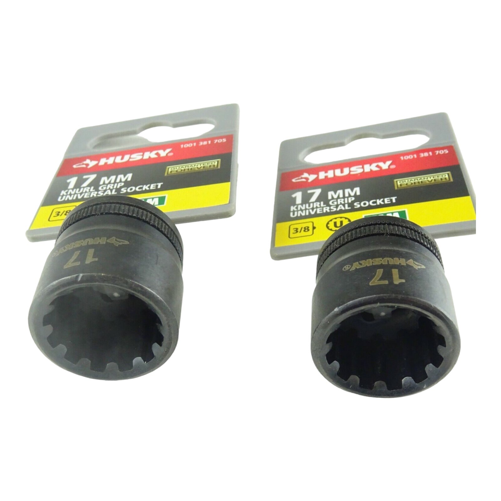 Husky 1001 381 705 17MM Knurl Grip Deep Universal Socket 3/8 New Lot Of 2