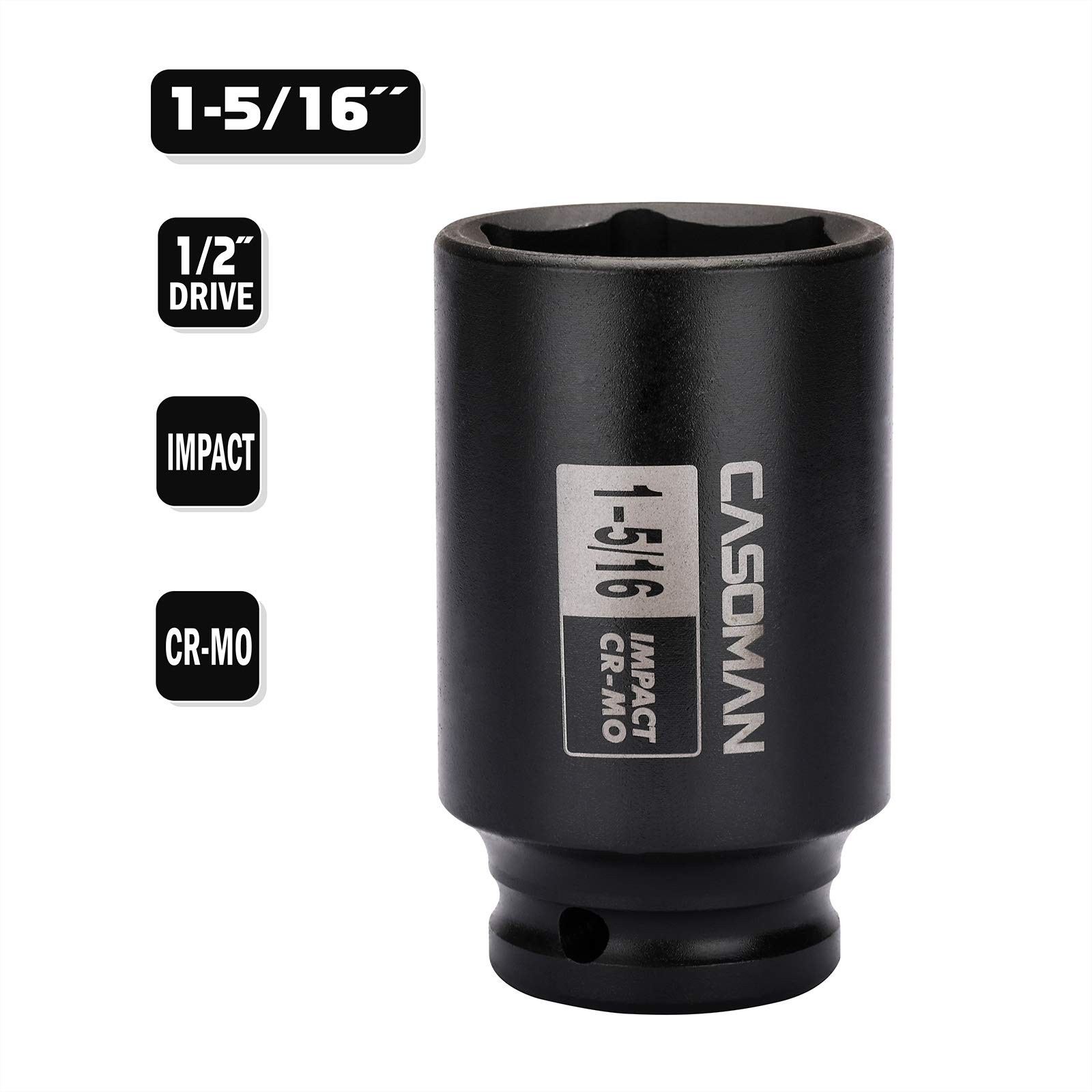 CASOMAN 1/2-Inch Drive 6-Point Deep Impact Socket- 1-5/16» 33.34 mm (Deep)