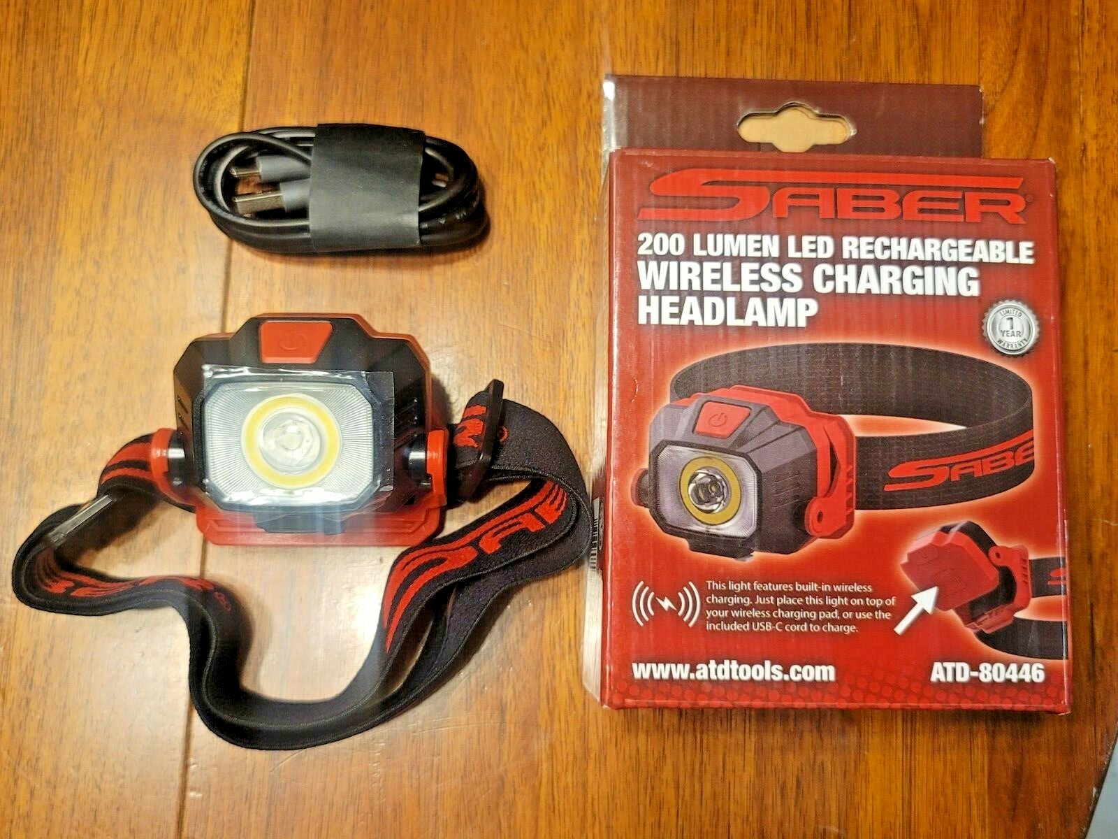ATD SABER 200 Lumen Spotlight/Floodlight Rechargeable Headlamp Head Light #80446