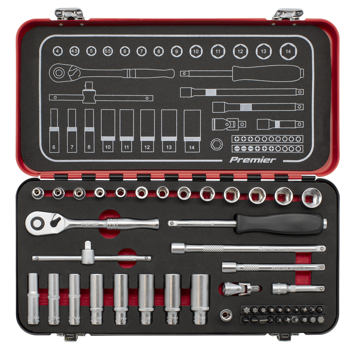 Premier Platinum Socket Set 49 Pieces 1/4″ Square Drive Chrome Vanadium Steel