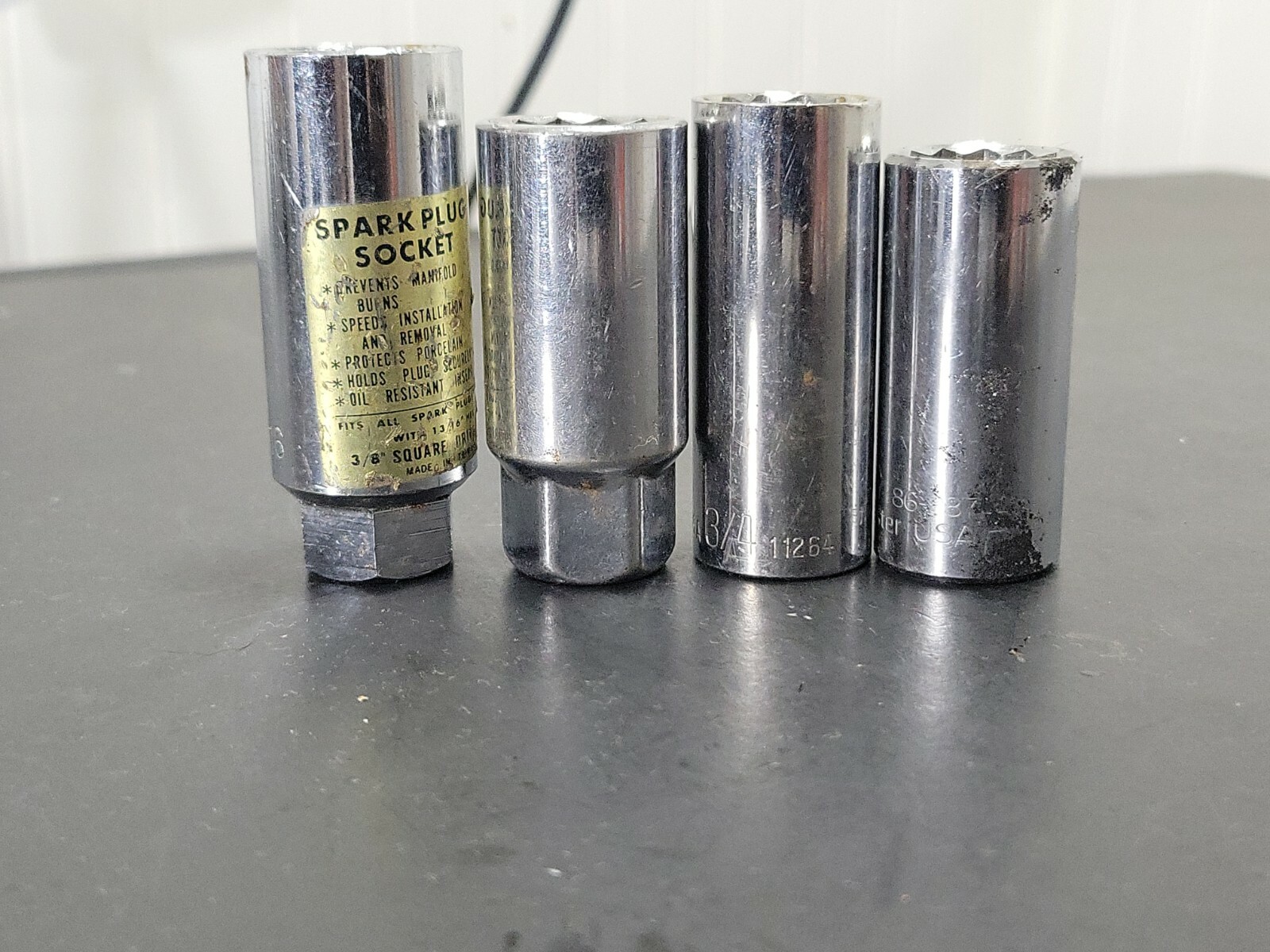 Lot of 4 Deep Sockets Spark Plug Socket 13/16″ 3/4″ SAE 3/8″ Drive 12 Point