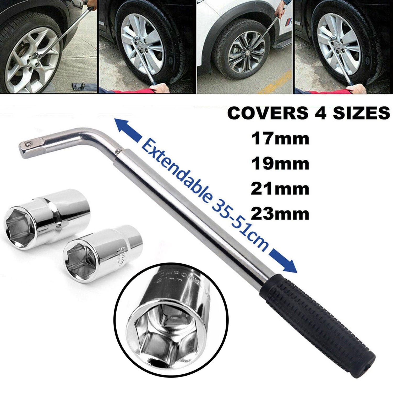 Wrench 4 Way Lug Nut Tool Foldable Adjustable Lug Nut Socket Wheel Tire Change