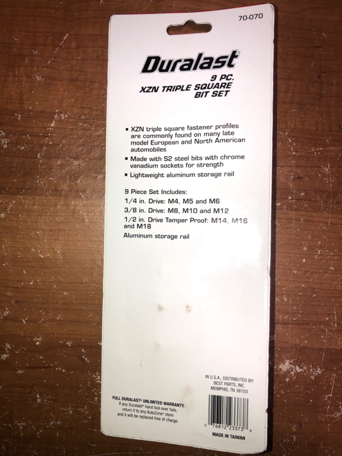 Duralast 70-070 XZN Triple Square Bit Set 9 pieces