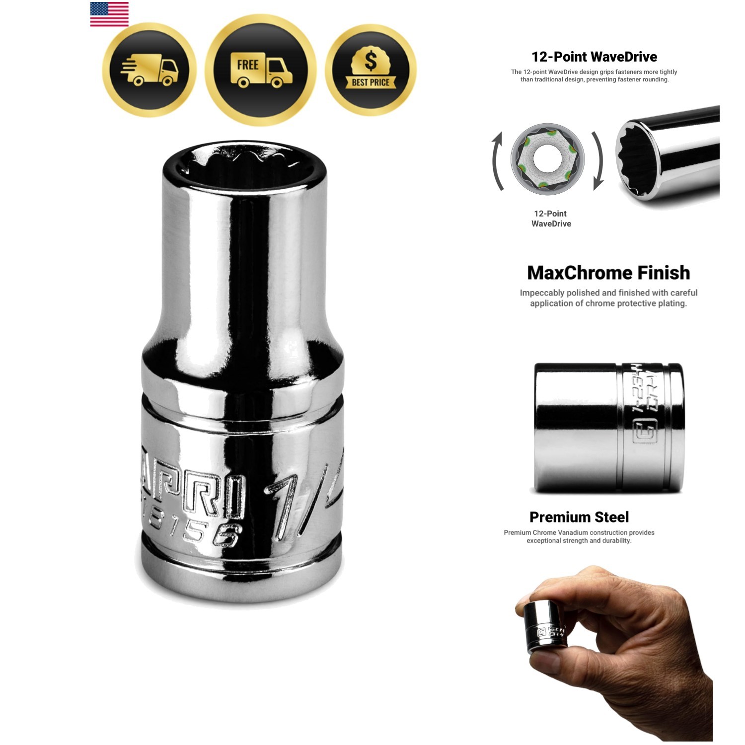 1/4 in. Shallow Socket, 1/4 in. Drive, 12-point, SAE