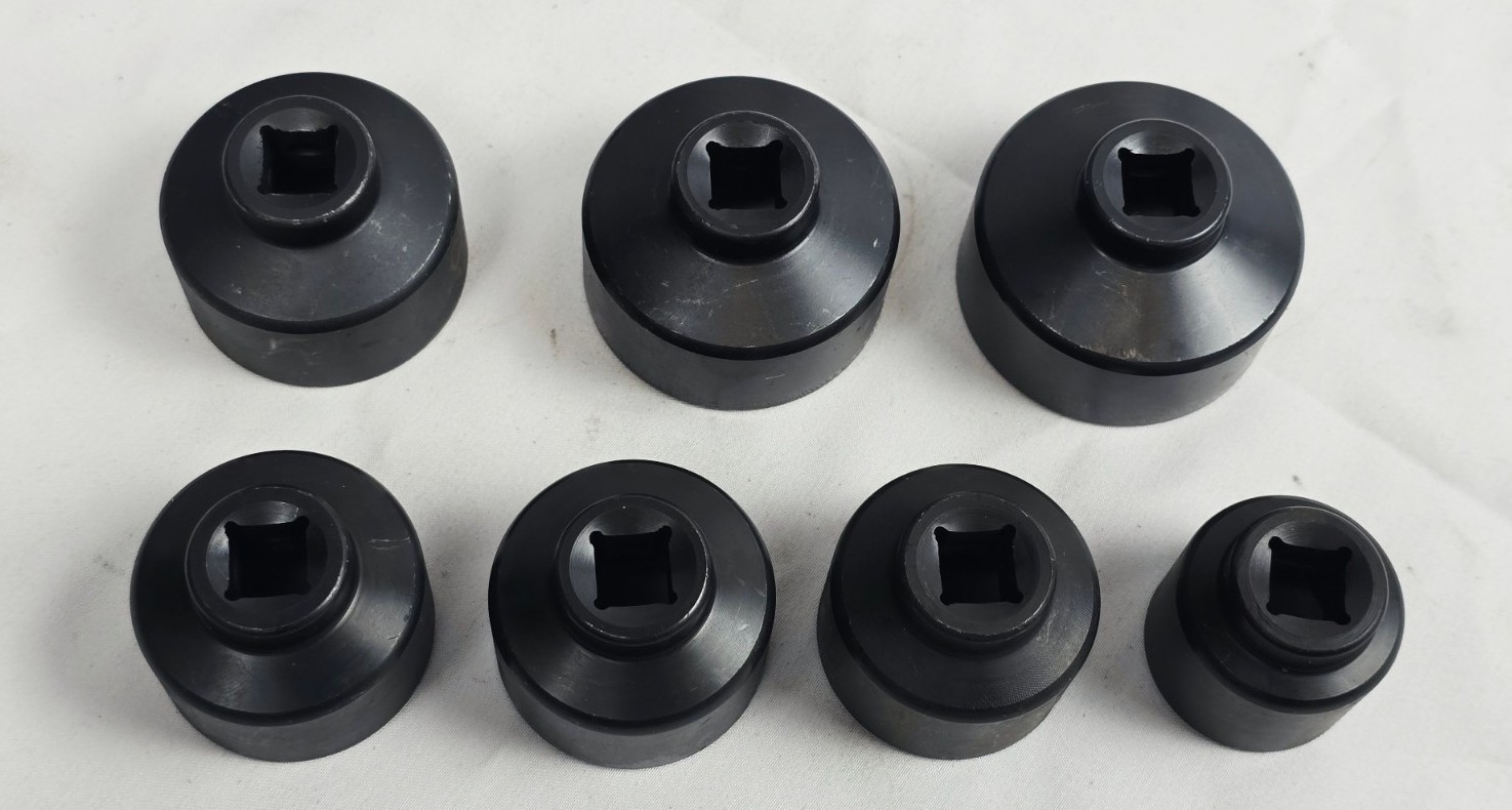 7-Piece Oil Filter Socket Set Includes 24mm, 27mm, 29mm, 30mm, 32mm, 36mm, 38mm
