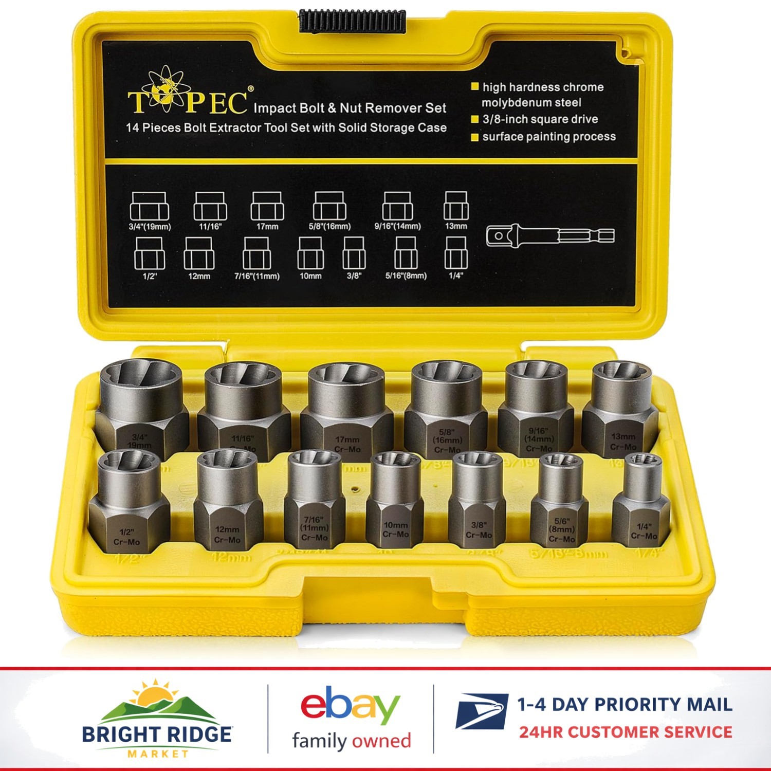 Stripped Lug Nut Remover Set with Chrome Molybdenum Steel Construction